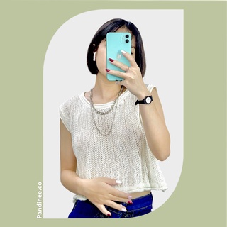 Áo Tanktop nữ croptop gile len đan 2 màu trắng, xanh neon Pandinee A09