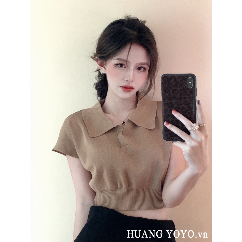 HUANG YOYO Áo Thun POLO Ngắn Tay Phong Cách Hàn Quốc Đơn Giản Thời Trang Dành Cho Nữ
