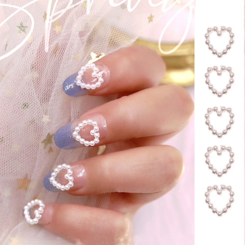Phụ Kiện Trang Trí Móng Tay Hình Trái Tim Rỗng Đính Hạt Ngọc Trai Thời Trang Mùa Hè