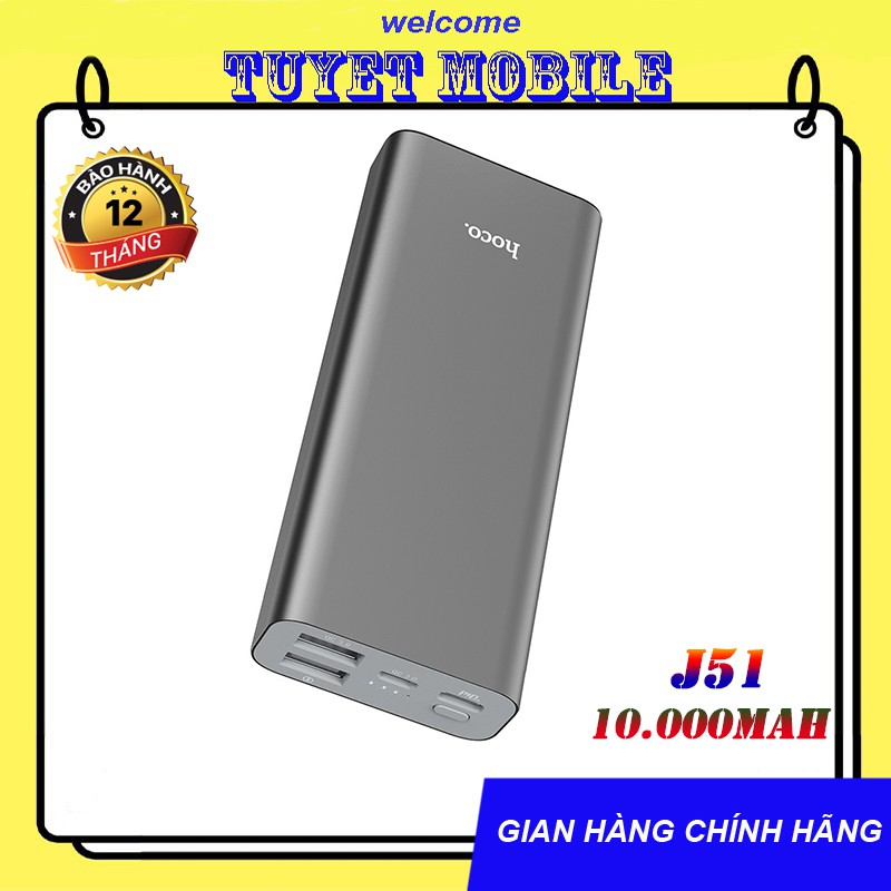 Pin sạc dự phòng Hoco J51 đèn báo pin, 2 cổng ra, tích điện 10000mAh - Chính hãng