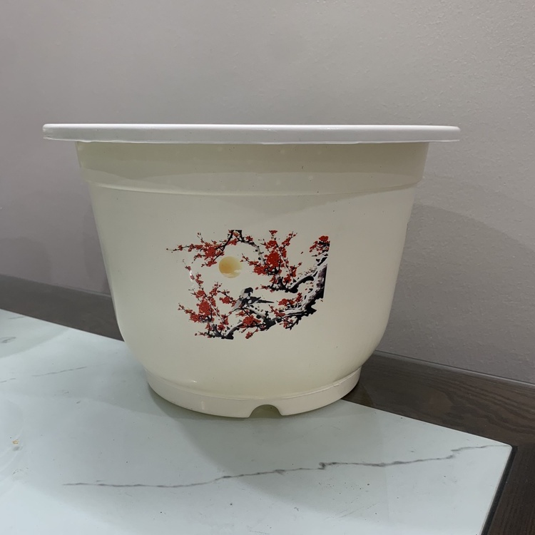 Chậu nhựa trồng cây in hoa văn Combo 10 cái, chậu tròn trồng hoa cây cảnh bonsai hàng loại 1 dày đẹp