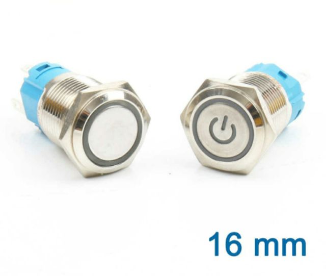 Công tắc nhấn giữ/ nhấn nhả inox 16mm có đèn 9v/12v/24v/220v