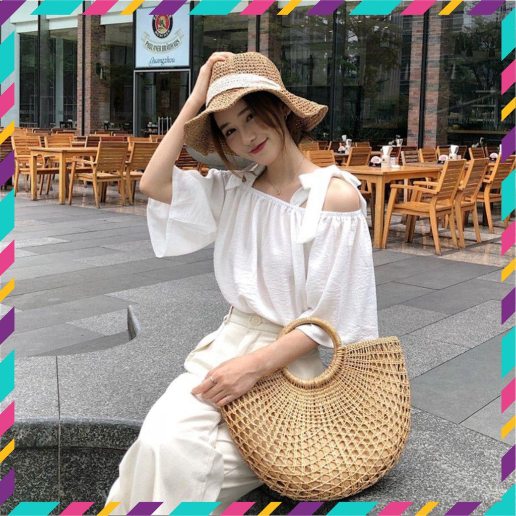 🌿 11254B1 Áo trễ vai cột nơ phong cách hàn Quốc 🌿