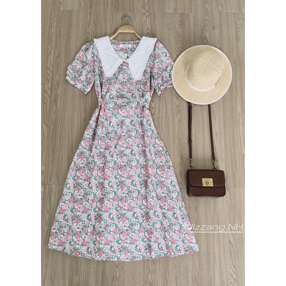 Váy hoa nhí cổ sen viền bèo dây thắt eo siêu tôn dáng VKE1978 Ulzzang style🌸 Hàng Quảng Châu