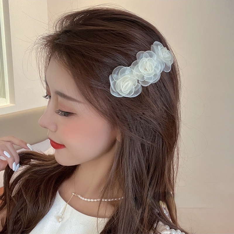 Kẹp Tóc Hoa Trà Trắng Phối Ren Phong Cách vintage Thanh Lịch Cho Nữ