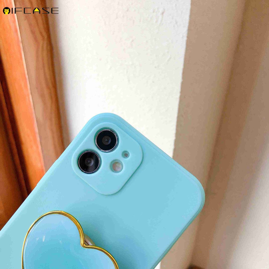 Ốp điện thoại màu hồng/tím có nút đỡ hình trái tim gradient cho iPhone 12 Mini 12 11 Pro Max XS Max XR 7 8 6 6s Plus