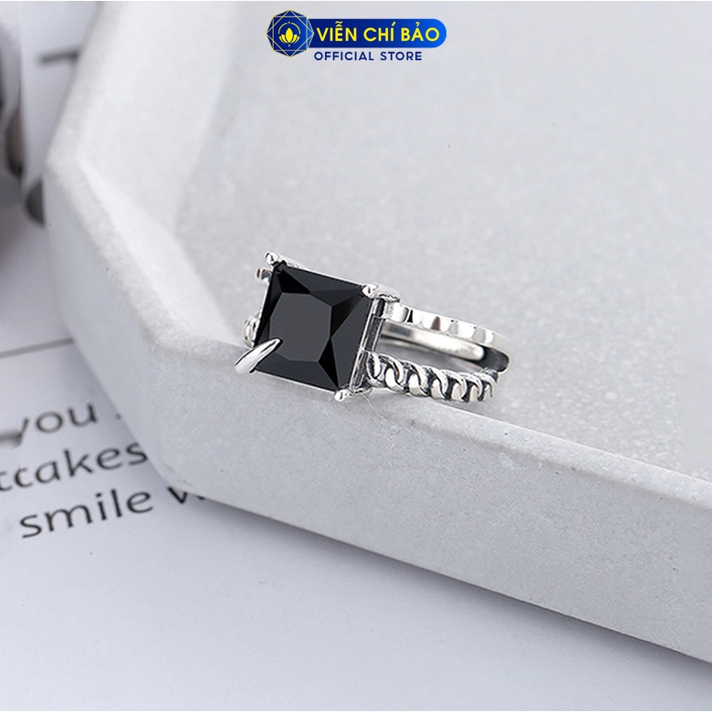 Nhẫn bạc nữ đá đen vuông chất liệu bạc Thái 925 thời trang phụ kiện trang sức nữ Viễn Chí Bảo N000012