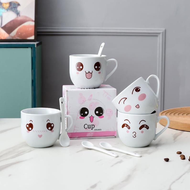 Ly sứ uống nước, cốc sứ hình mặt cười NHIỀU MẪU size lớn, bé đa dạng KÈM THÌA pha trà pha cafe, quà tặng kỷ niệm ý nghĩa
