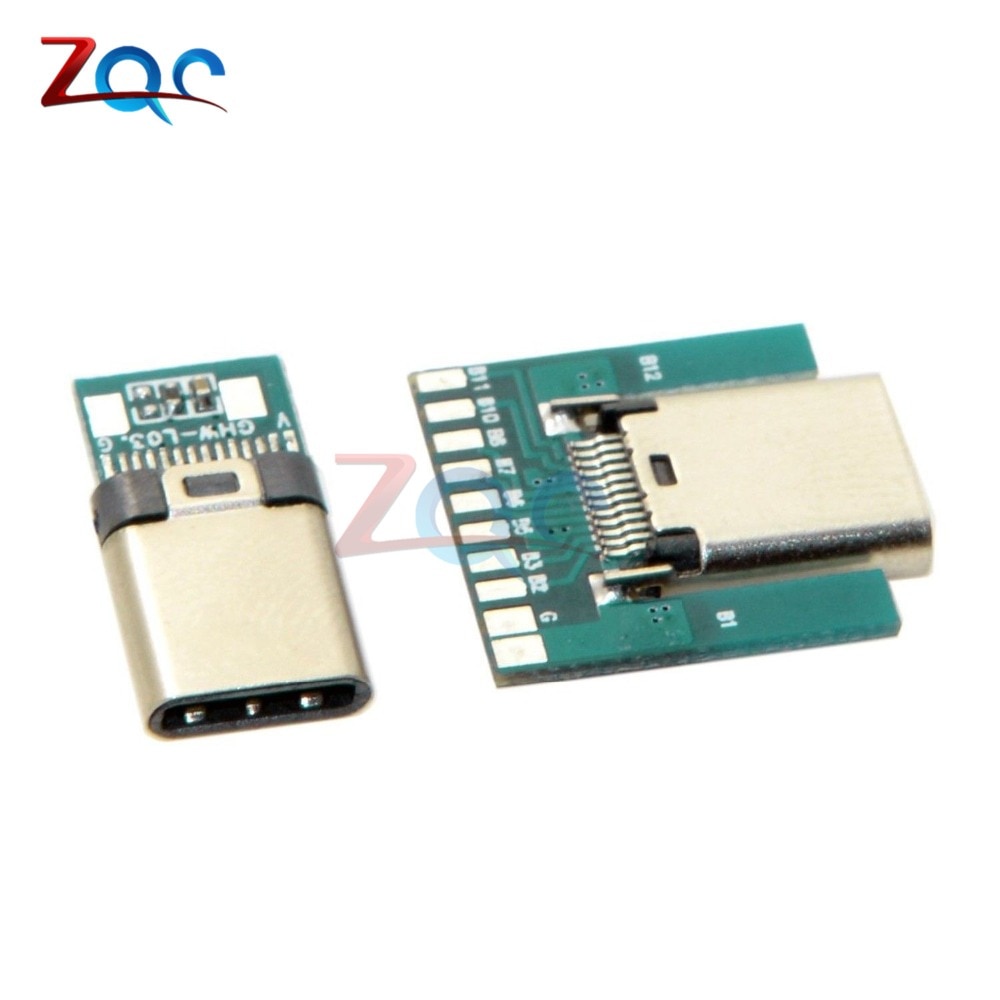 USB 3.1 Type C Connector 24 Pins Male Female Socket Receptacle Adapter to Solder Wire & Cable 24P PCB Board Support Module