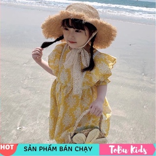 Váy Bé Gái Hoạ Tiết Hoa Vàng Tay Bồng Siêu Xinh TB3