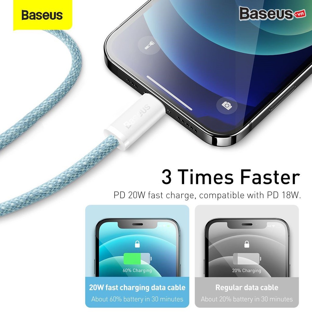 Cáp sạc nhanh PD20W Baseus Dynamic Series Type-C dành cho iPhone/iPad, data 480Mbps, dây bọc dù, dài 1m/2m
