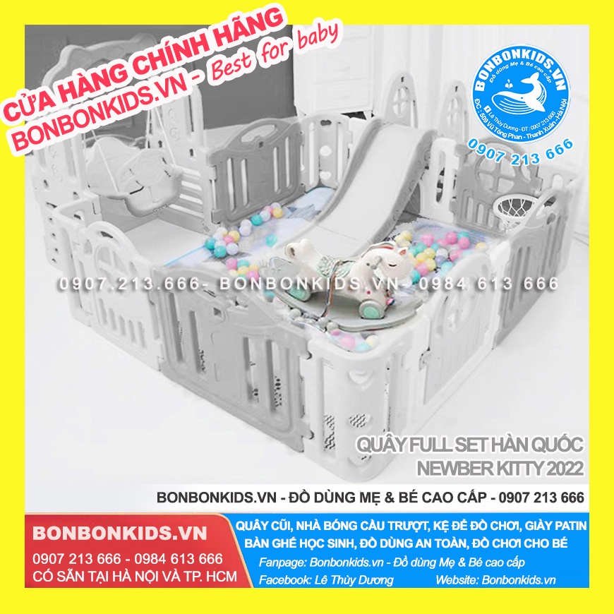 Quây Full Set Hàn Quốc Newber Kitty bo góc - Nhà banh cho bé cao cấp 9 chi tiết