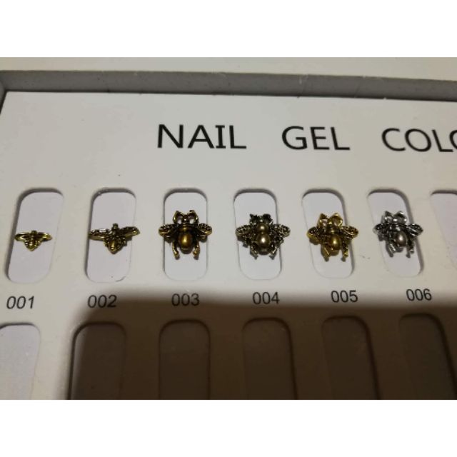 Hình cham ong kim loại trang trí móng nail nhiều mẫu đẹp có 3 màu vàng bạc ghi xám