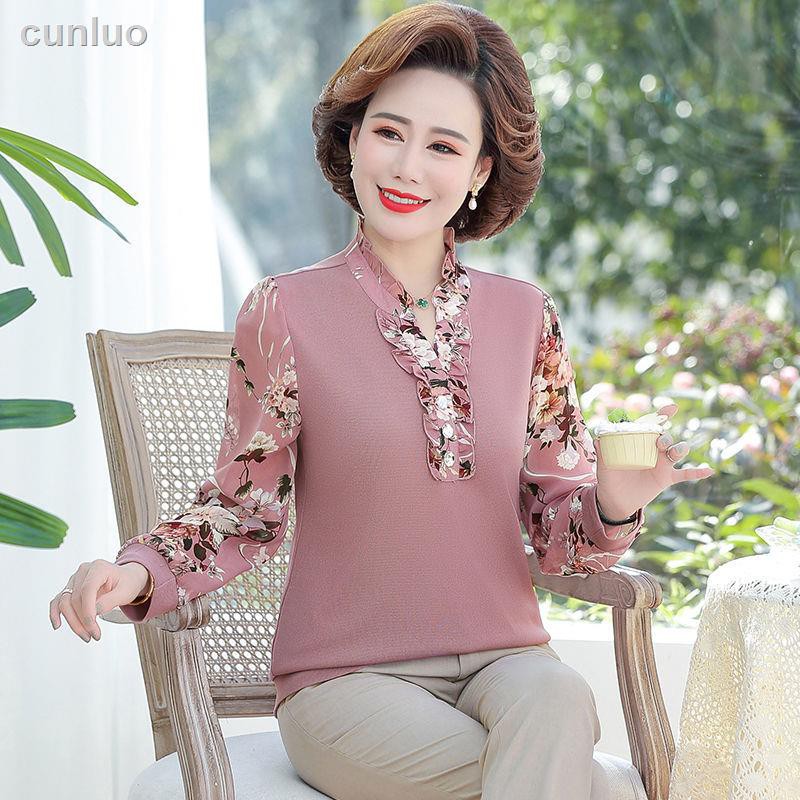 Áo Chiffon Tay Dài Dáng Rộng Thời Trang Mùa Xuân Dành Cho Phụ Nữ Trung Niên 2021 40-50 Tuổi