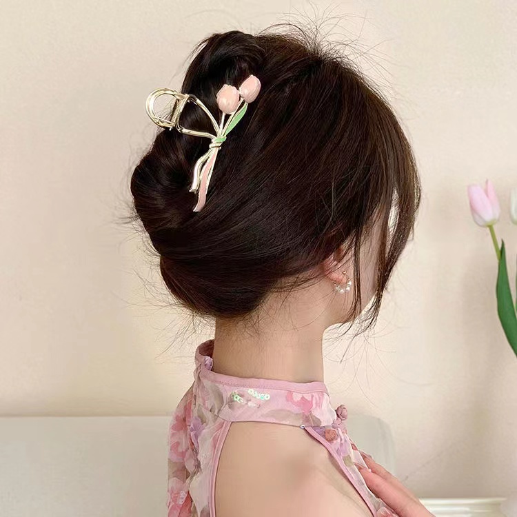 iF YOU Kẹp Tóc Kim Loại Hình Hoa Tulip / Cá Mập Phong Cách Vintage Thanh Lịch Cho Nữ