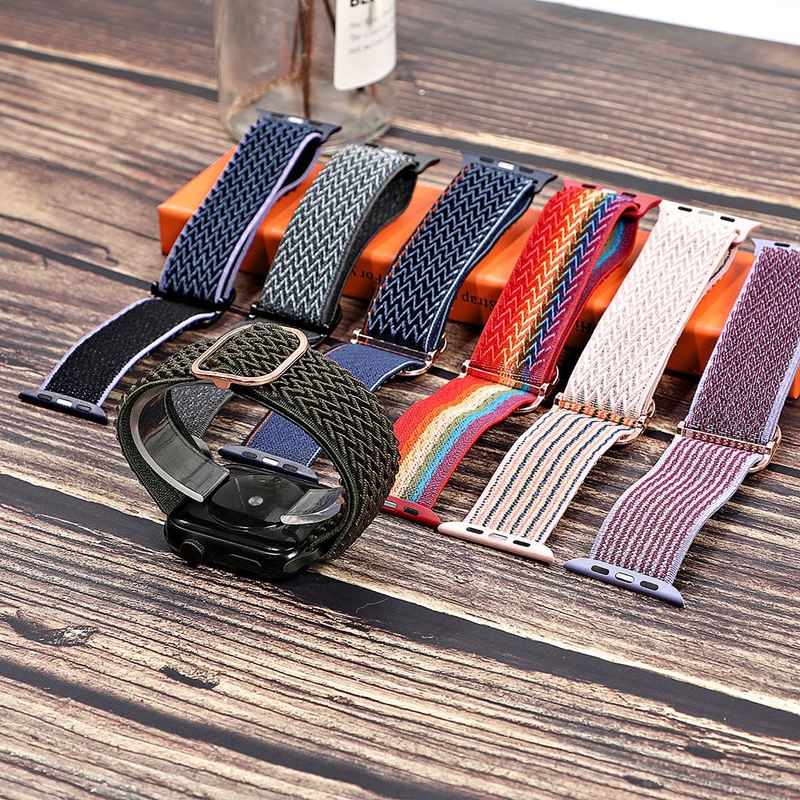 Dây đeo nylon co giãn điều chỉnh được thích hợp cho đồng hồ thông minh Apple 44mm 40mm 38mm 42mm 41mm 45mm 7 6 SE 5 4 3
