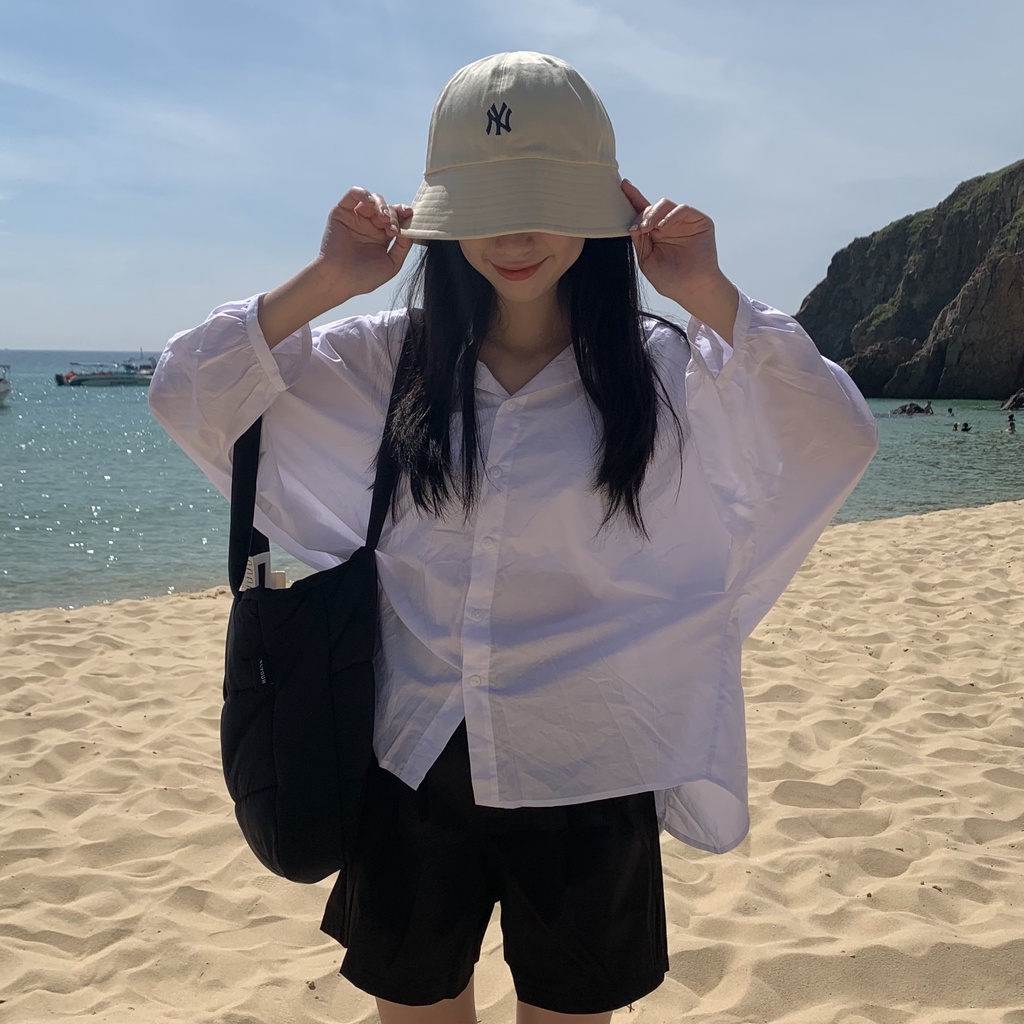 áo sơ mi trắng nữ LOLLIE STUDIO TKA340 đuôi tôm may dún