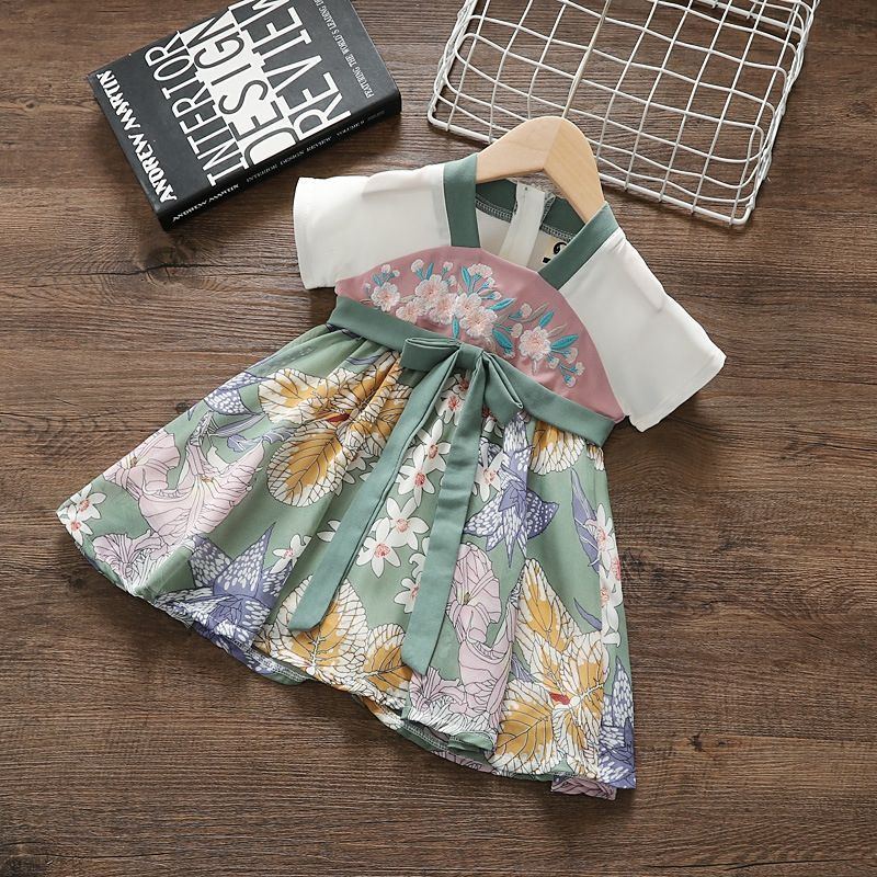 Đầm Hán Phục Tay Ngắn Cổ Điển Chất Liệu Chiffon Phong Cách Trung Hoa Thời Trang Mùa Hè Cho Bé Gái 1-5 Tuổi