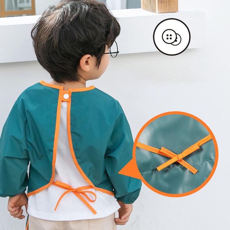 Yếm Ăn Tay Dài Chống Nước Chống Tĩnh Điện Họa Tiết Đáng Yêu Cho Bé