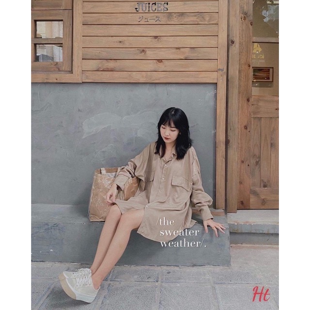 Áo sơ mi lụa nắp túi cúc H26