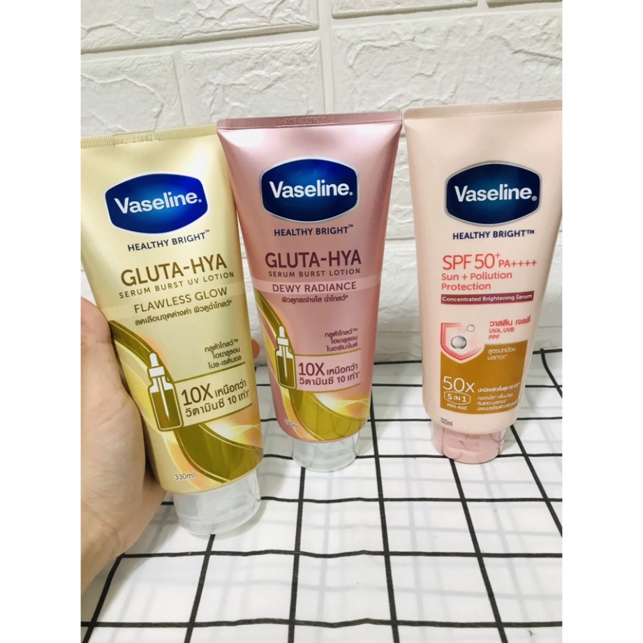 Sữa Dưỡng Thể Vaseline Healthy White dưỡng da ngày đêm 50x Gluta HYA Thái Lan (320ML-330ML)