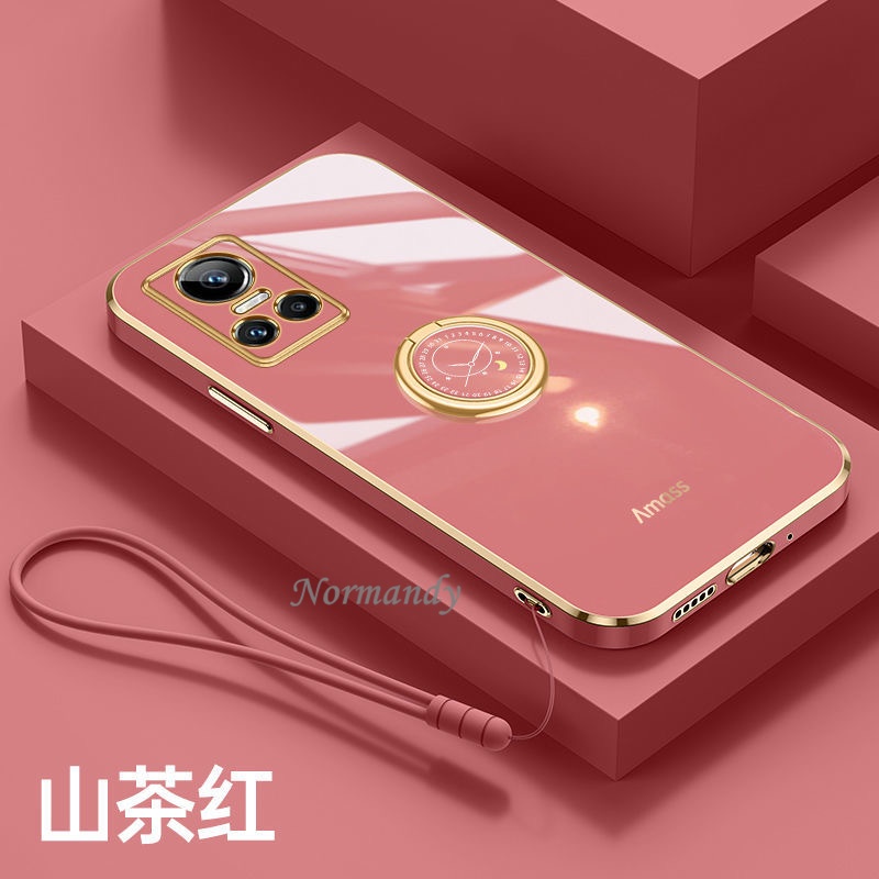 Vỏ điện thoại Ready Stock Casing Realme GT NEO 3 3T Neo2 2 Pro GT Master Edition 5G Straight Edge Plating Handphone Case TPU Softcase with Fashion Clock Ring Hand Strap Ultra Thin Back Cover