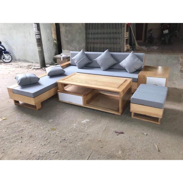 Sofa gỗ góc sồi 3 ngăn kéo SG09