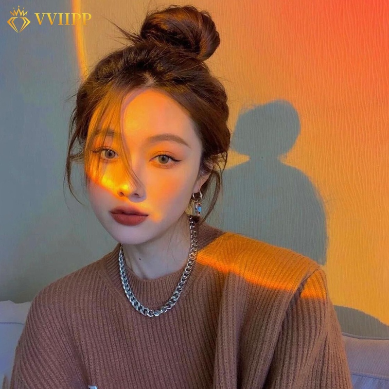 Vòng cổ choker kiểu dây xích bằng hợp kim màu bạc đơn giản thời trang cá tính cho nữ