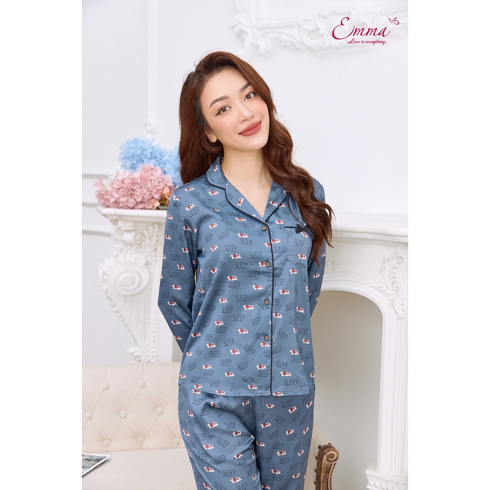 Đồ Bộ Mặc Nhà Pyjama Lụa Dài Tay Cún Sleep Emma ETLU.21.08.15