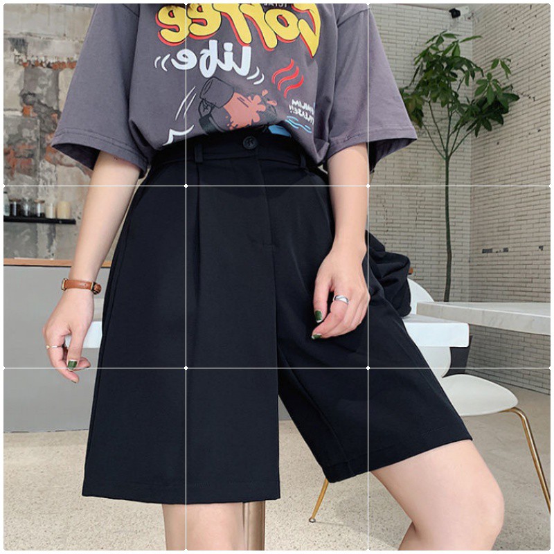 QUẦN ỐNG RỘNG CULOTTES NGẮN ĐẦU GỐI MÀU ĐEN TRƠN ULZZANGCPHONG CÁCH HÀN QUỐC