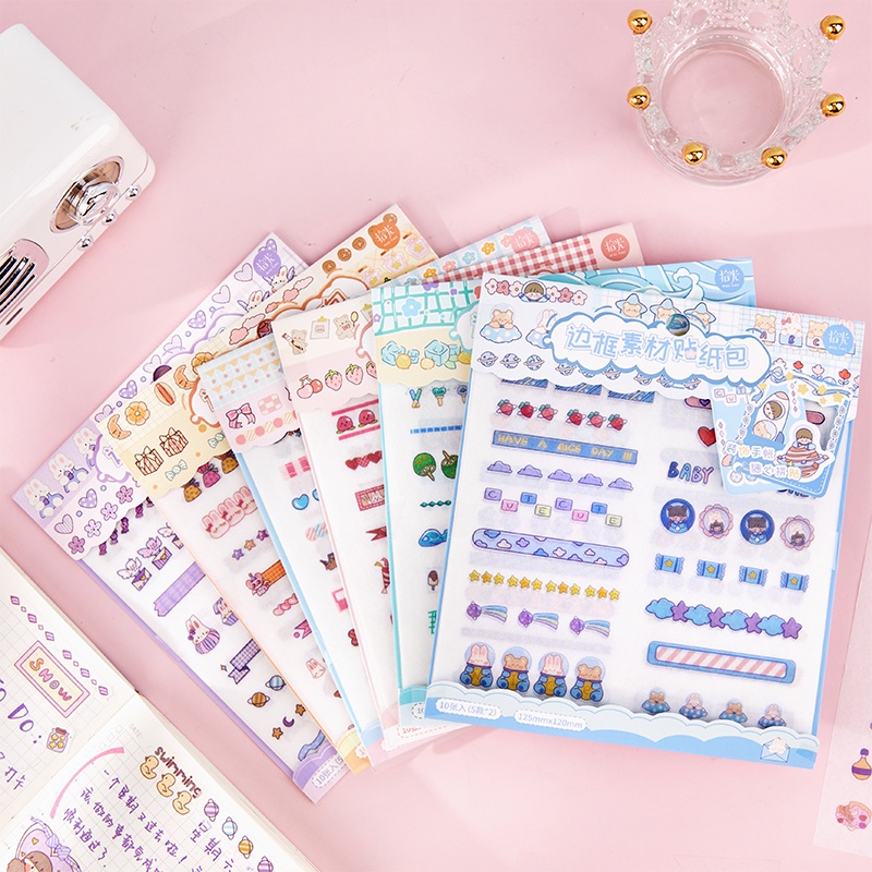 Mr.Paper 6 kiểu 10 miếng / gói Hình dán hoạt hình Nhân vật dễ thương Hình dán viền động vật Sáng tạo mô hình nhỏ Vật liệu sổ tay DIY Trang trí Văn phòng phẩm Dán