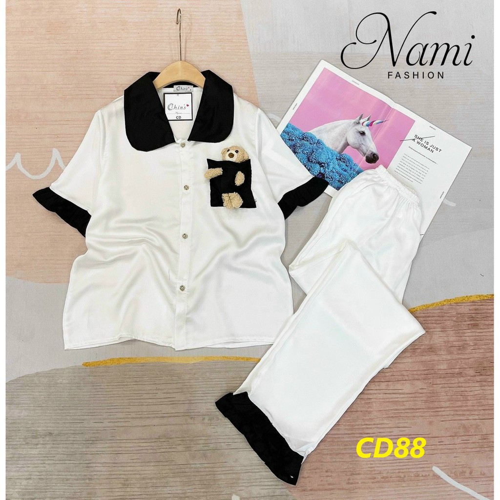 Bộ pijama Lụa Satin Nami, bộ ngủ freesize 40-60kg chất mềm mát, không bai xù