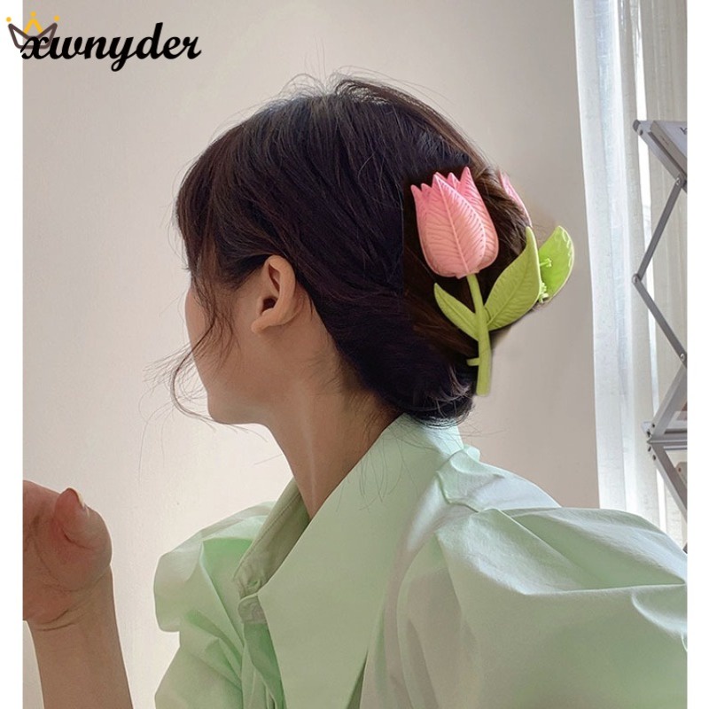 Kẹp Tóc Hình Hoa Tulip 3D Màu Hồng Thời Trang Mùa Hè Cho Nữ