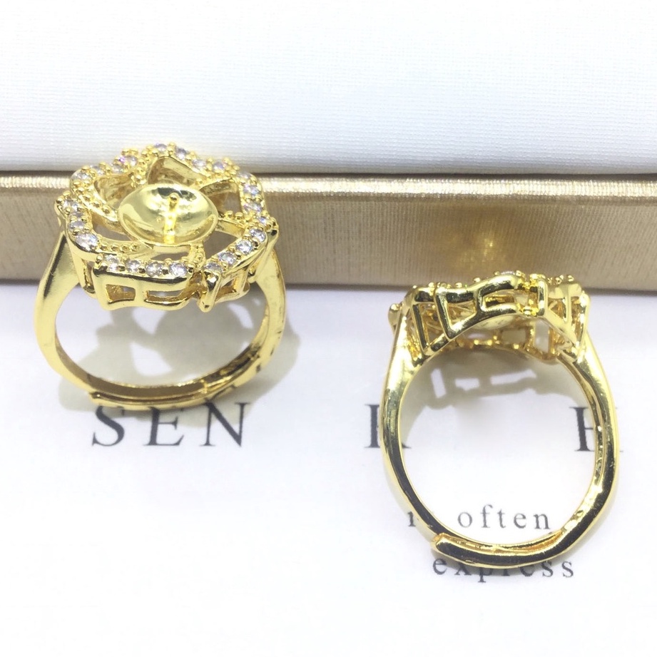 [N8B] Phụ kiện trang sức (DIY) - Khay nhẫn bạc trống vân trơn kiểu Hoa 6 cánh nạm đá làm nhẫn đính ngọc