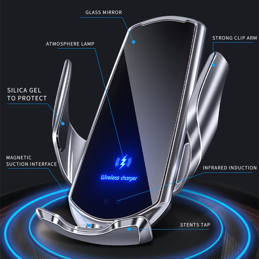Đế Sạc Nhanh Không Dây Gắn Xe Ô Tô Cho iphone samsung xiaomi