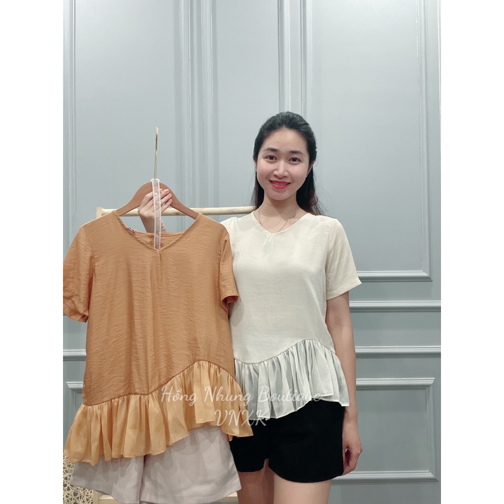 Sét bộ áo voan tơ kem, nâu quần cộc đen , sét áo tơ bèo nữ đẹp