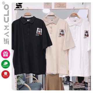 Áo thun POLO nữ tay lỡ có cổ phông form rộng freesize unisex mặc đi học, cặp, nhóm, lớp in hình CÔ GÁI chữ CUTE
