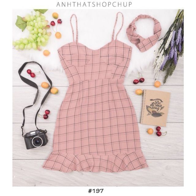 Nhập WAFS1921 giảm 15% tối đa 30k đơn 99k_ Đầm dây caro kèm tuban (có 3 màu)