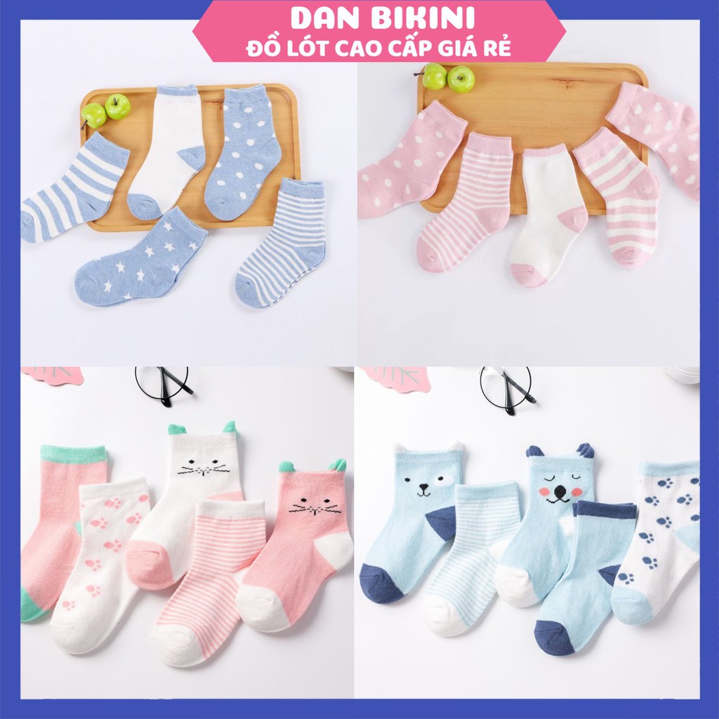 Tất Trẻ Em ❤️FREESHIP❤️ Set 5 Đôi Tất Cotton cổ cao hình ngộ nghĩnh đáng yêu cho bé gái bé trai mã H8