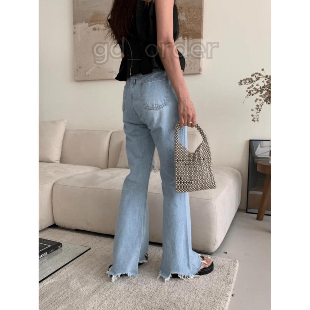 Q11|Quần jeans bò nữ ống rộng lưng cao rách gối hàn quốc basic dễ mặc đi học, đi chơi gd_order