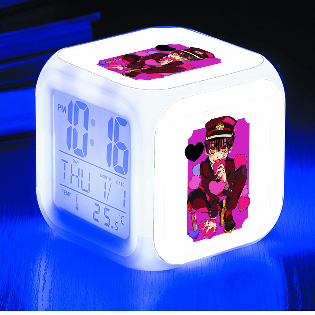 Đồng hồ báo thức để bàn in hình Jibaku Shounen Hanako-kun Ác quỷ trong nhà xí anime chibi LED đổi màu