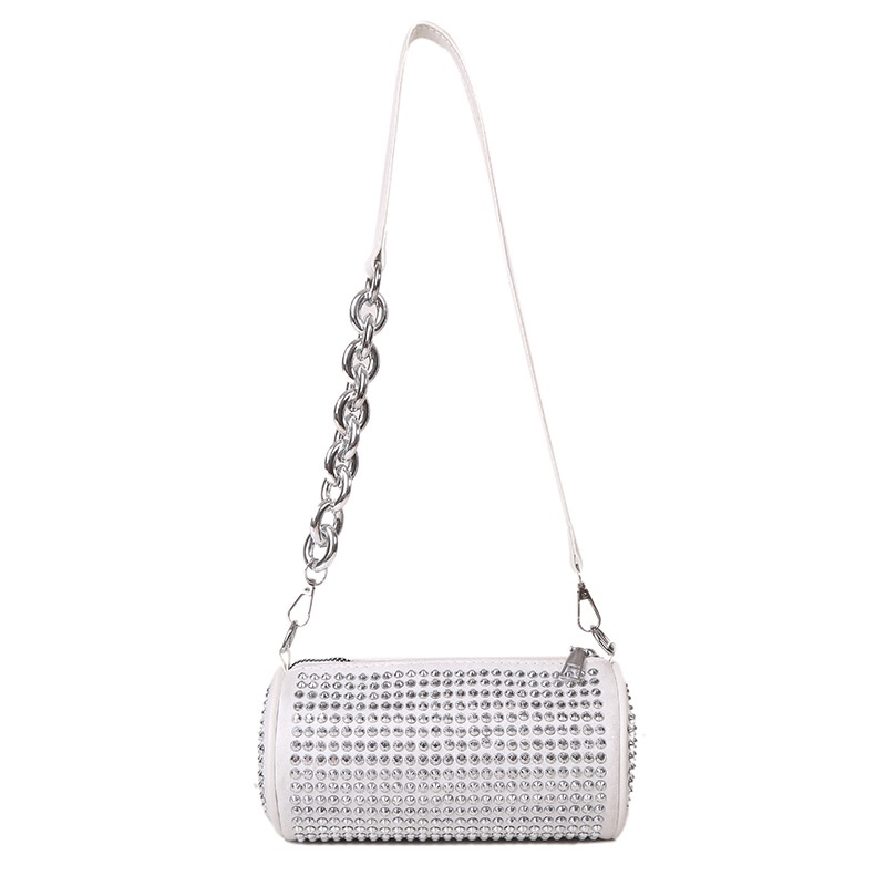 Túi Xách Đeo Vai Hình Trụ Cỡ Nhỏ Đính Đá Lấp Lánh Thời Trang Cao Cấp Cho Nữ