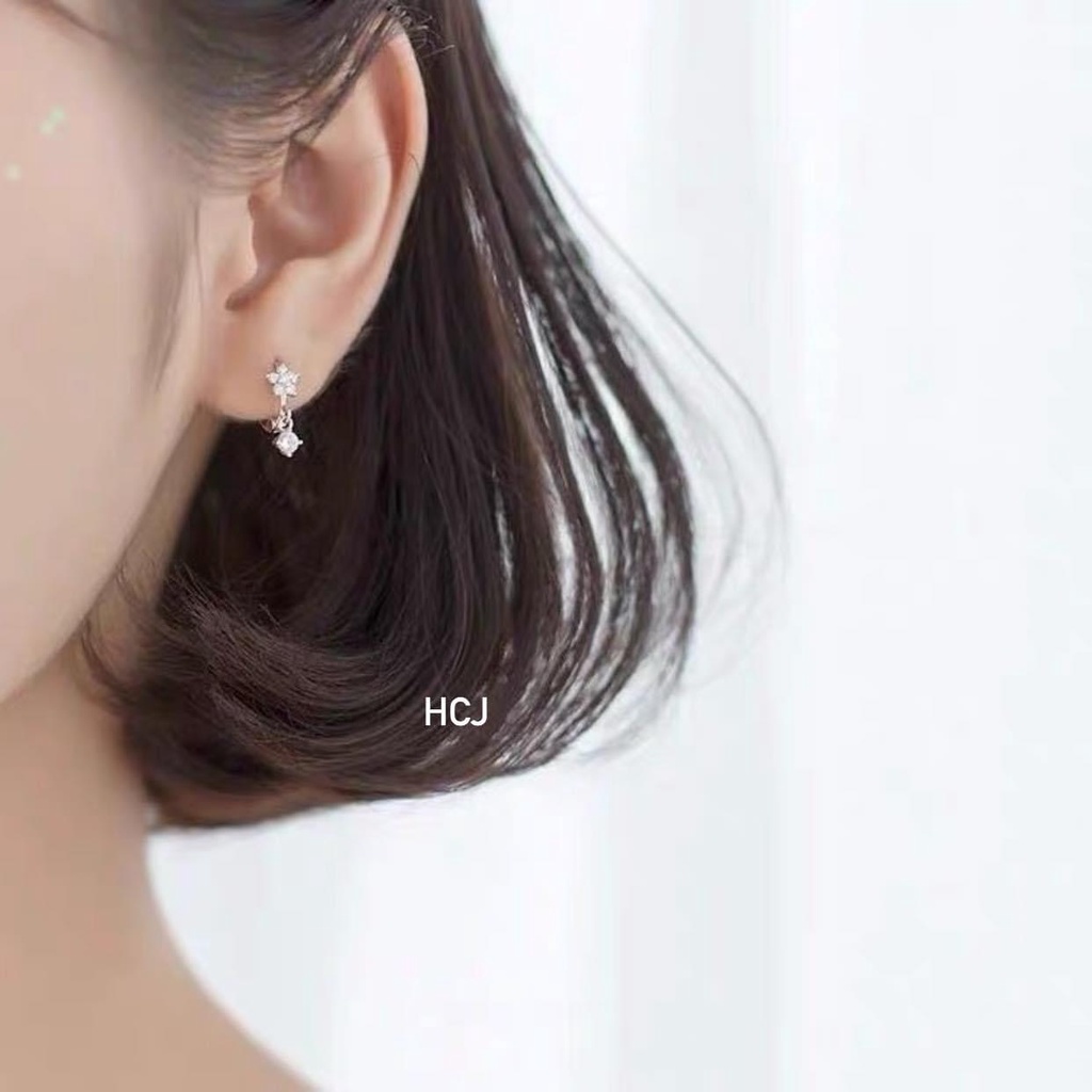 Bông tai bạc nữ đính hoa nhí nhỏ xinh chốt bấm LINH MIU SILVER