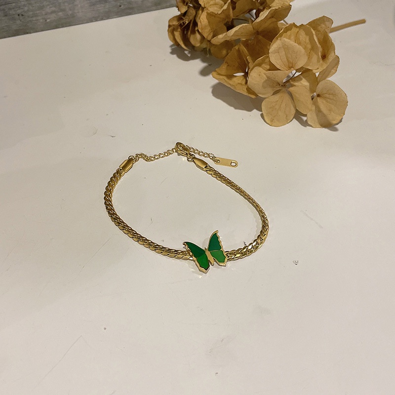 Vòng Tay Xương Rắn Bằng Thép Titan Màu Xanh Lá Thời Trang Hàn Quốc