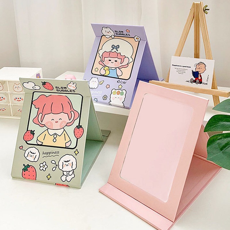 Gương Để Bàn Trang Điểm Size B5 Gấp Gọn Tiện Lợi Họa Tiết Cute Ngộ Nghĩnh Gương Soi Decor Bàn Học