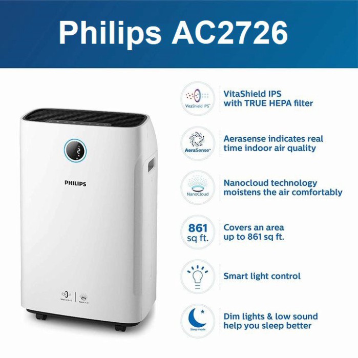 Sản phẩm  Máy lọc không khí 2 trong 1 kiêm tạo ẩm nhãn hiệu Philips Series 3000 AC2726/00 Chất lượng không khí 4 màu ..