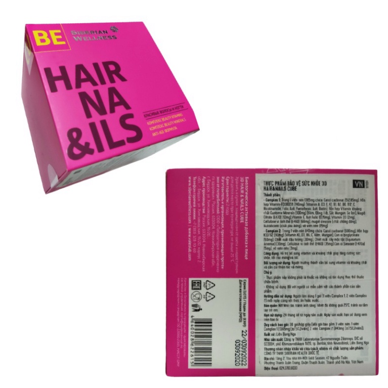 Thực phẩm bảo vệ sức khỏe 3D Hair & Nails Cube – 30 gói – Date T12/2022