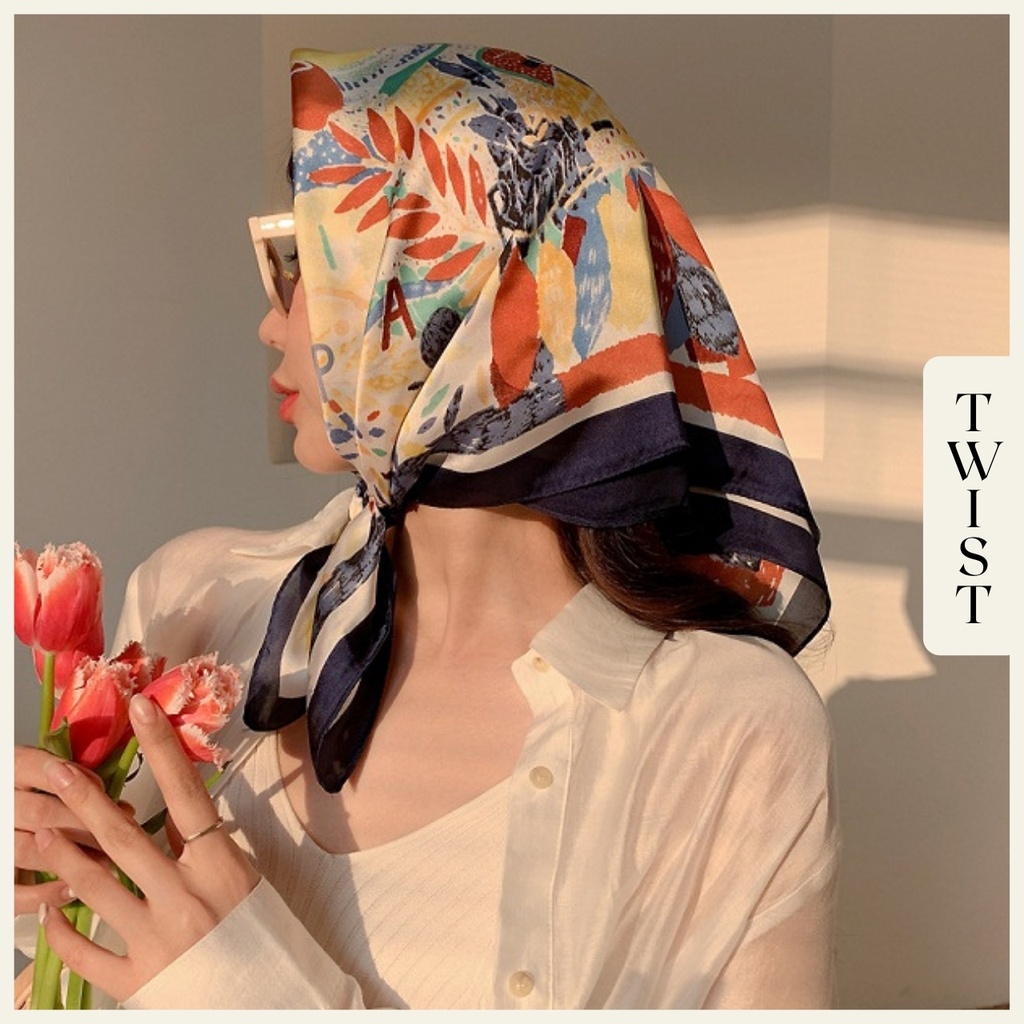 Khăn lụa vuông turban 70x70 bandana khăn choàng nữ [Twist] 08T