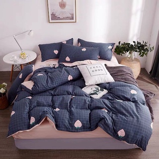 Bộ vỏ chăn ga gối cotton đũi Lidaco đào kẻ fsd