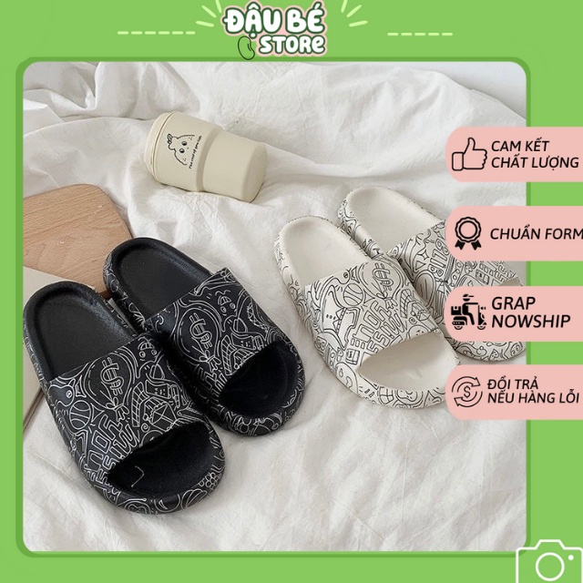 Dép Đế Bánh Mì / Mỳ Hot Ulzzang Hoạt Hình - Dép Lê Quai Ngang Nam Nữ Nhiều Màu Siêu Êm Chống Trơn Trượt - Daube - D039